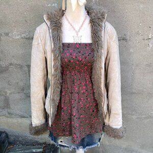 Vintage Y2K Faux Fur Lined Leather Jacket